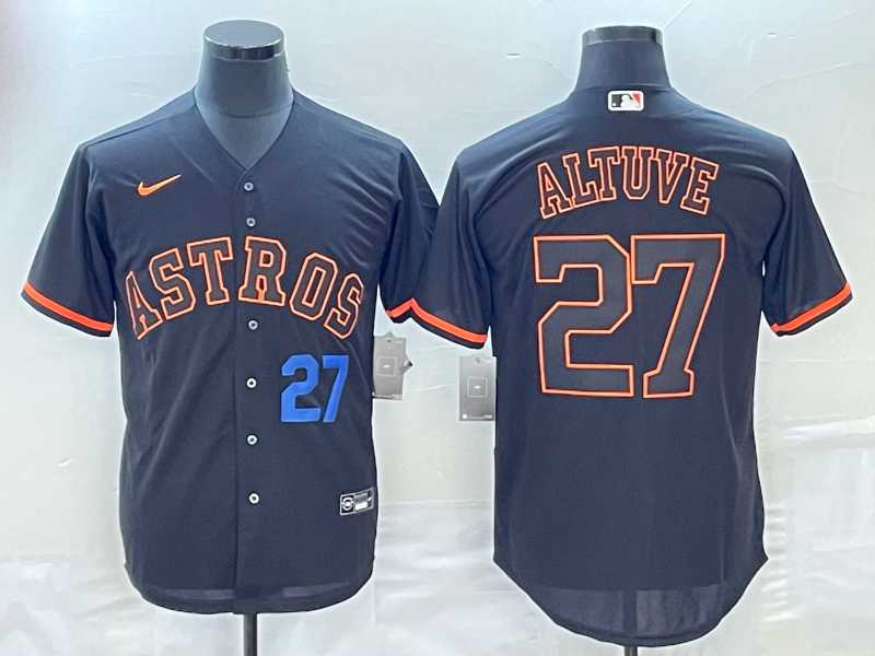 Mens Houston Astros #27 Jose Altuve Number Lights Out Black Fashion Stitched MLB Cool Base Nike Jerseys